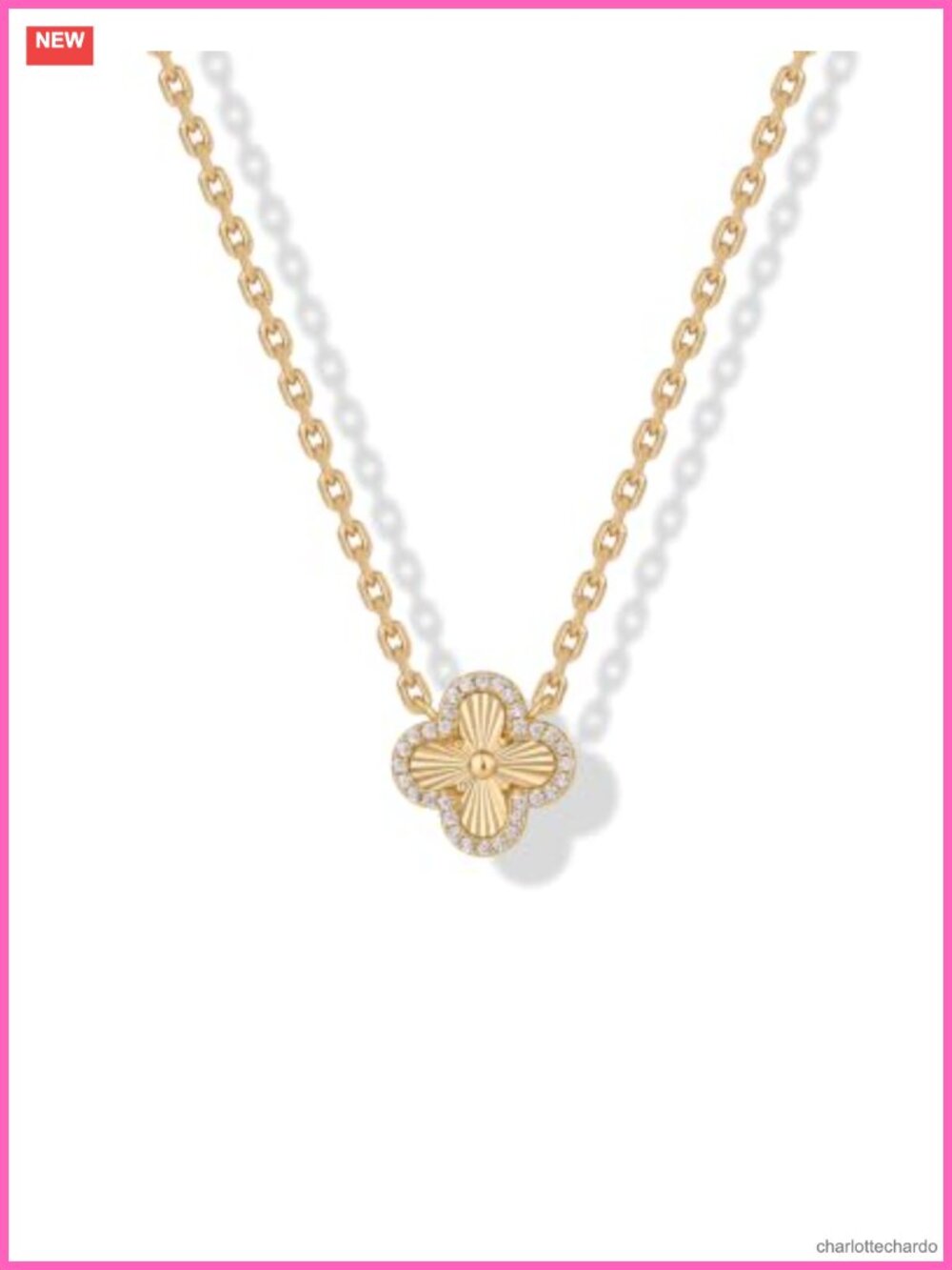 14K Gold Plated CZ Four Leaf Clover Pendant Necklace for Women